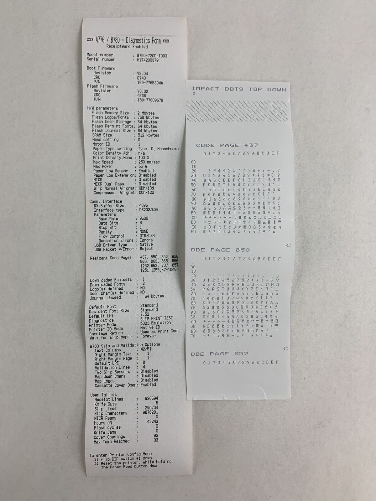 Cognitive TPG B780-720D-T003 B780 Hybrid Receipt and Slip Printer Tested No PS