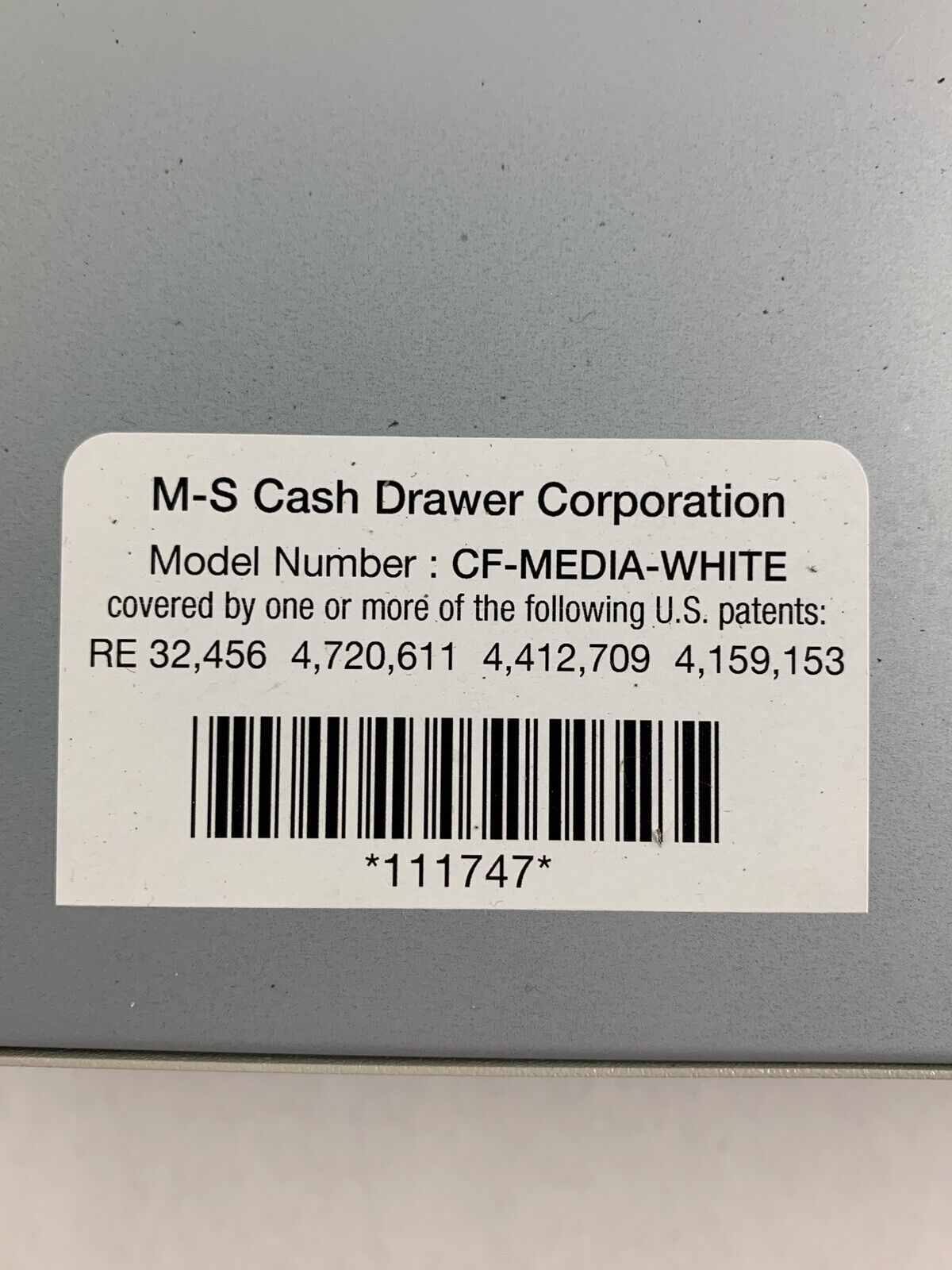 M-S Cash Drawer CF-MEDIA-WHITE  Corporation Electronic Cash Drawer No #010 Key