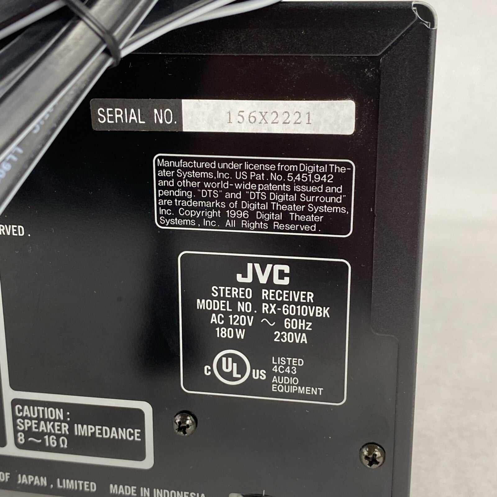 JVC RX-6010V Audio/Video Control Receiver No Remote