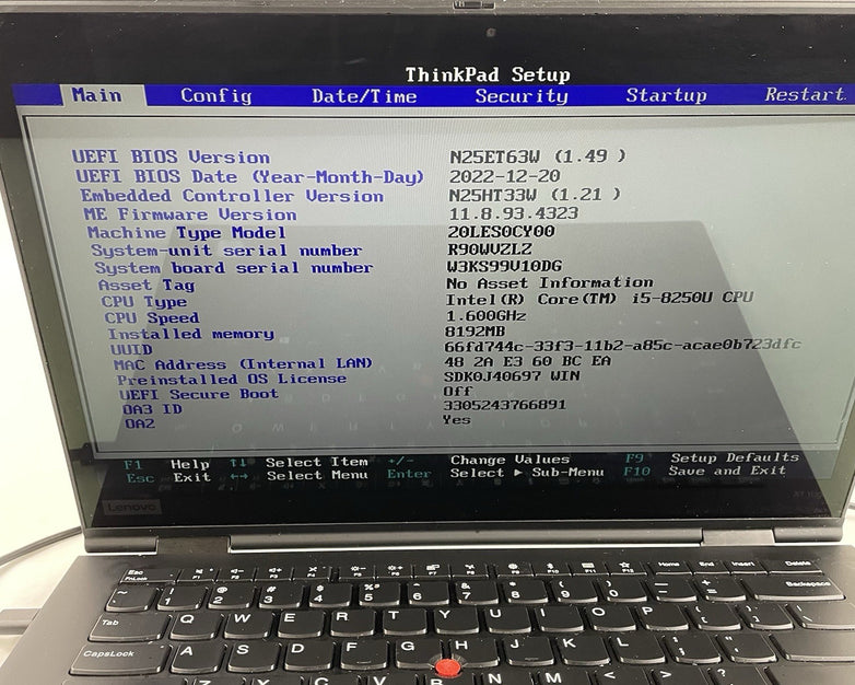 Lenovo X1 Yoga Gen 3 13.3" i5-8250U 1.60 GHz 8 GB RAM No SSD No OS - READ
