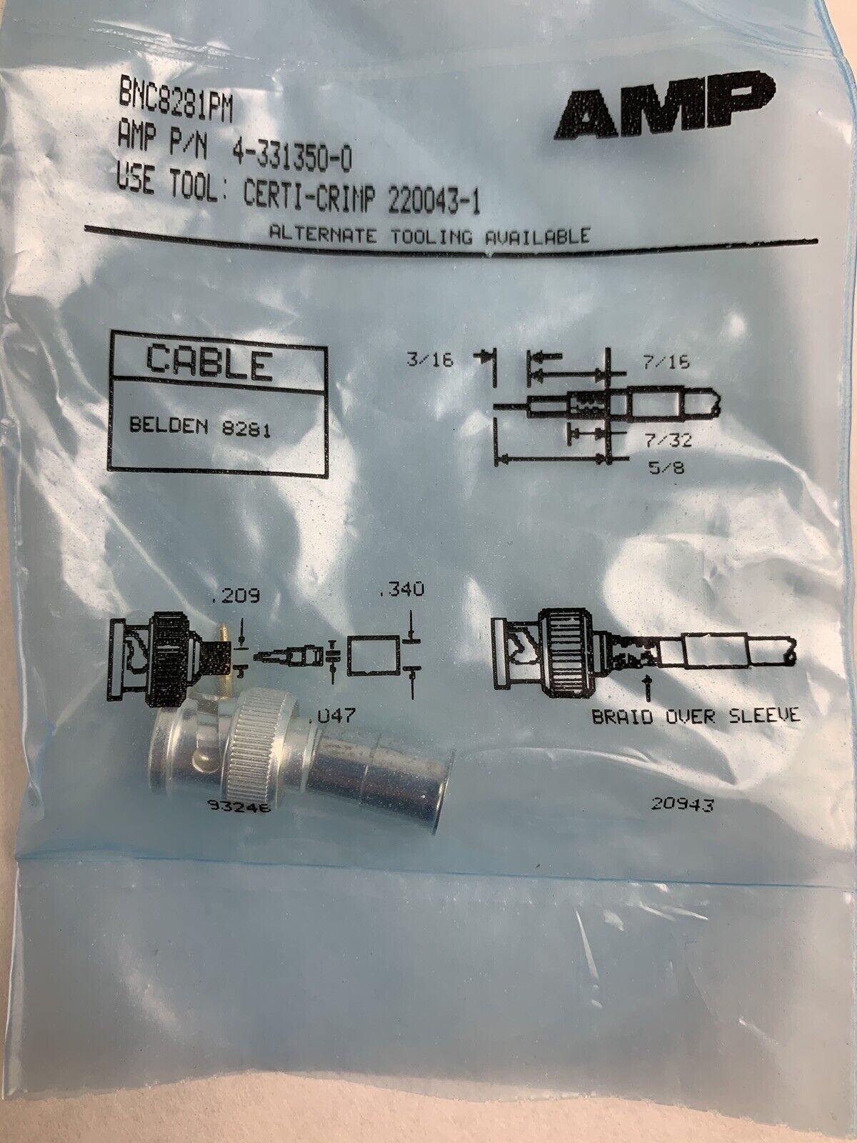 AMP 4-331350-0 BNC8281M Connector Coax BNC Crimp Plug Lot of 5 New