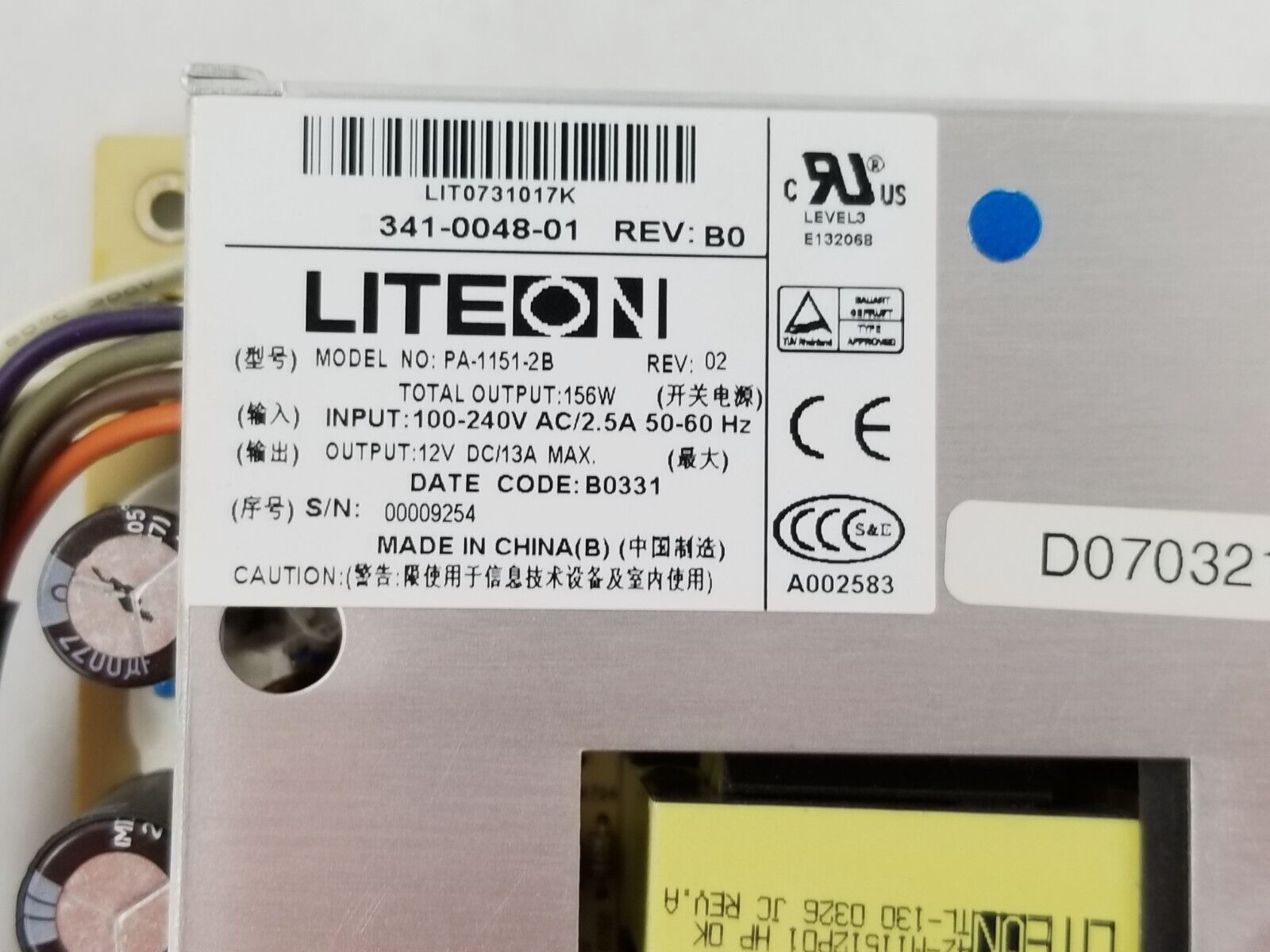Cisco 341-0048-01 WS-C3750G-12S-S Power Supply Liteon PA-1151-2B