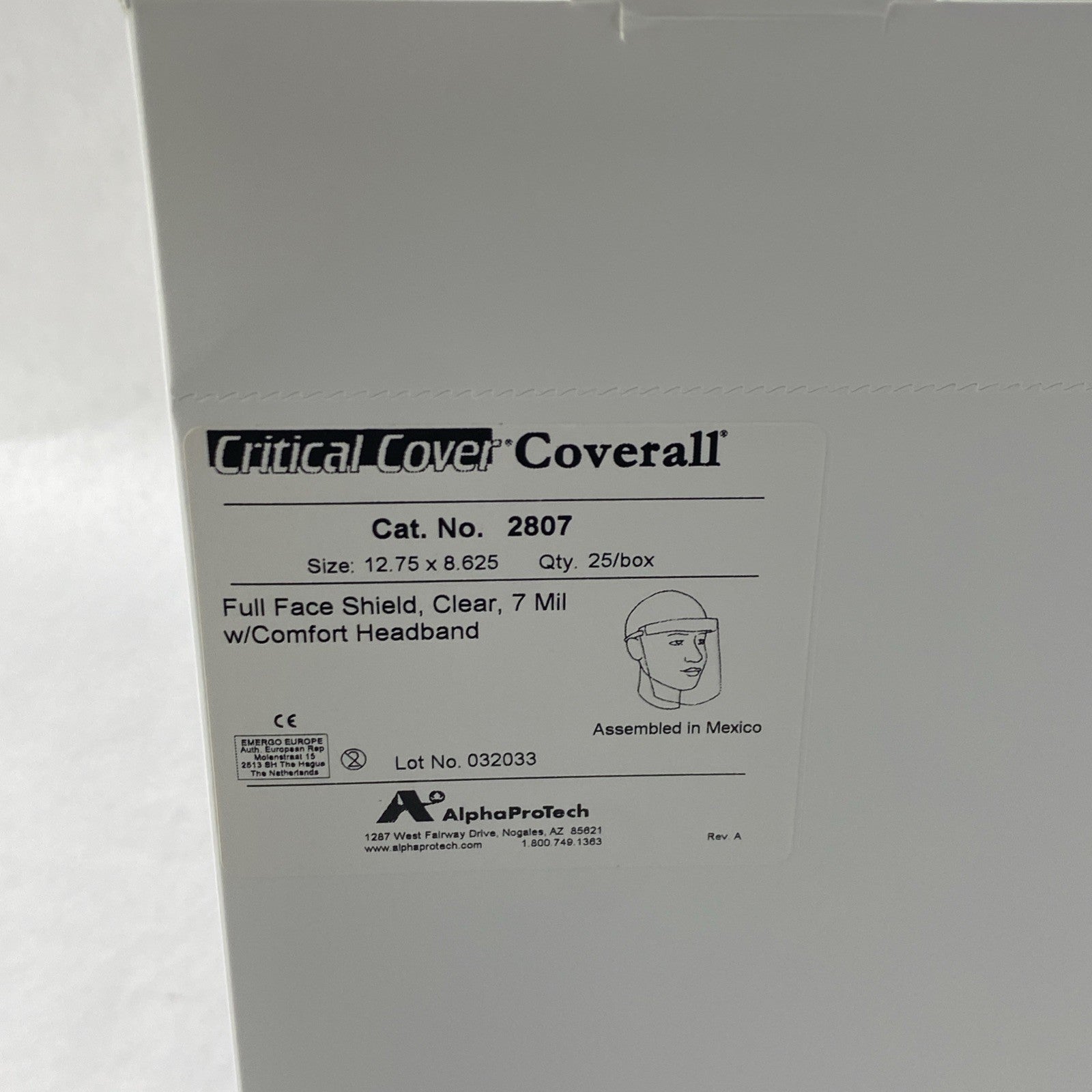 Alpha Protech Critical Cover Coverall 2807 Full Face Shields Clear - Case of 1008