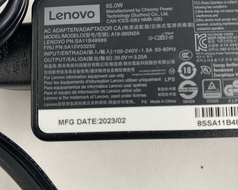 Lenovo A19-065N2A 65W AC Adapter Yellow Square Tip Lot of 5