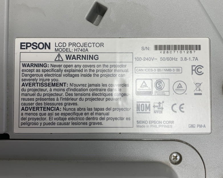 Epson PowerLite 695Wi H740A LCD Lamp Projector 828 Lamp Hours - No Remote