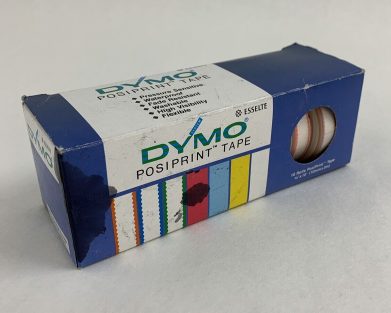 Dymo 610026 Esselte PosiPrint Labeling Tape White Orange Border 3/8"x10" 9 Rolls