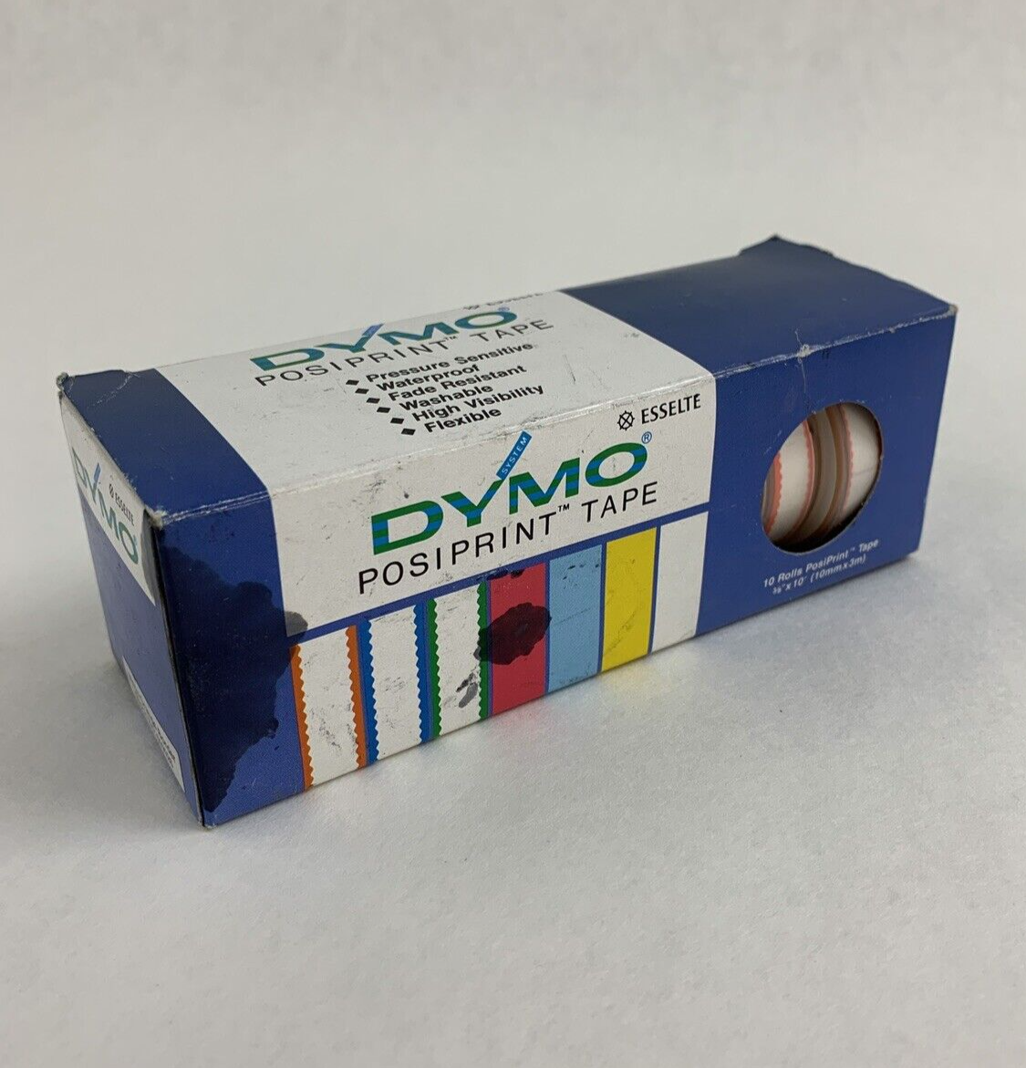 Dymo 610026 Esselte PosiPrint Labeling Tape White Orange Border 3/8"x10" 9 Rolls