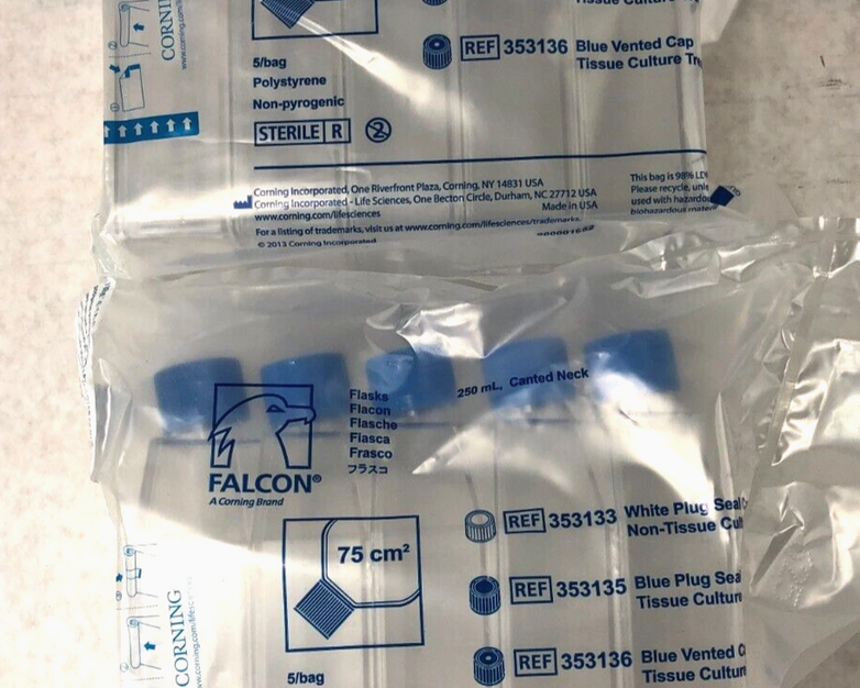 Falcon 353136 250ML Flask Canted Neck BLue Vented Cap Sterile Lot of 10