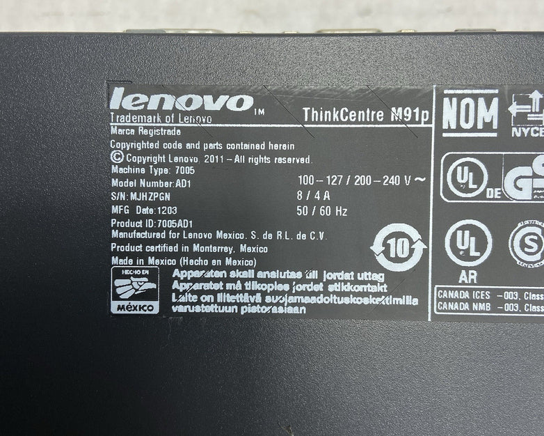 Lenovo ThinkCentre M91p DT Intel Core i5-2400 3.1GHz 4GB RAM No HDD No OS