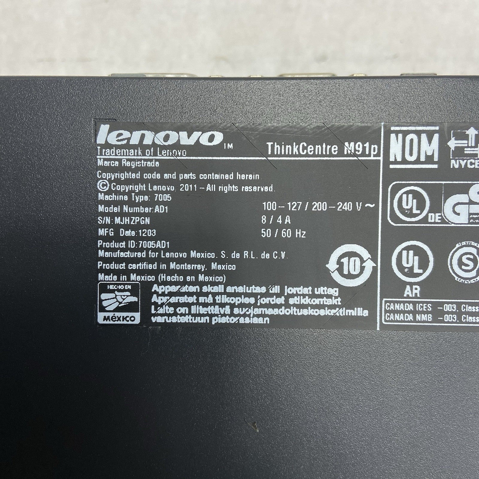 Lenovo ThinkCentre M91p DT Intel Core i5-2400 3.1GHz 4GB RAM No HDD No OS5