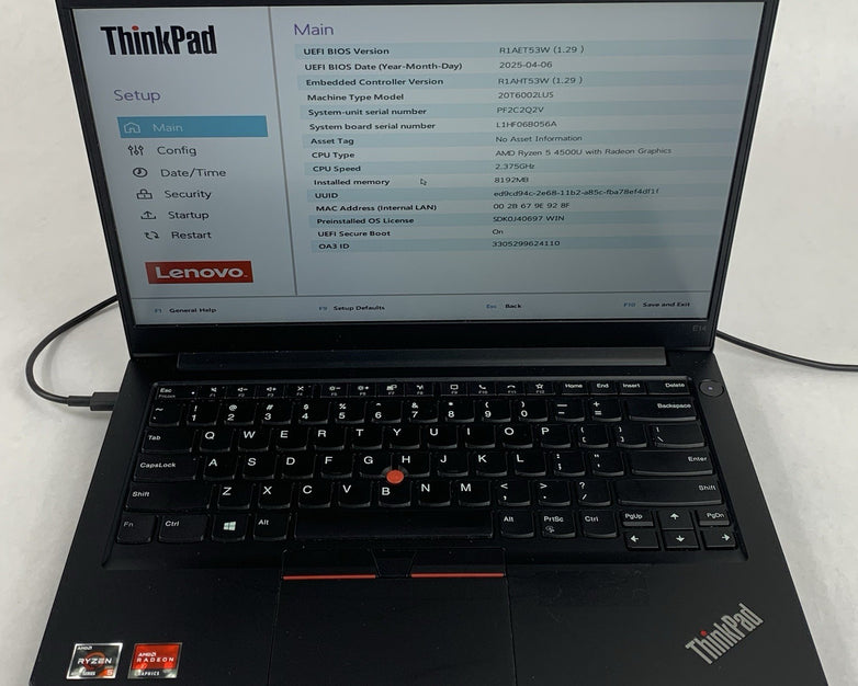 Lenovo ThinkPad E14 Gen 2 Ryzen 5 4500U 2.375 GHz 8GB Ram No OS/SSD/AC/Batt Chip
