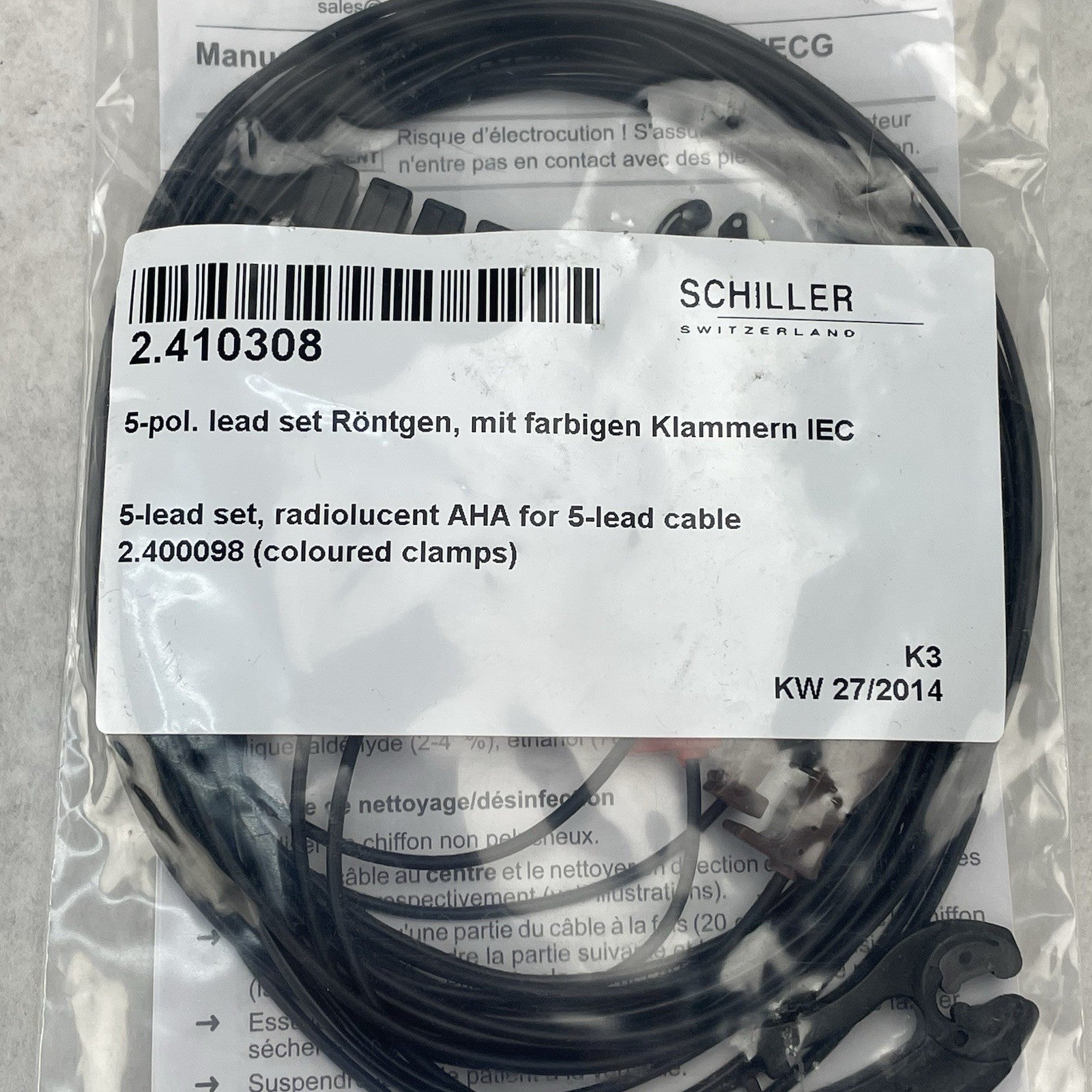 ECG 5-Wire Set AHA Clip 1.2 m Radiolucent Schiller 2.410308 Change 766546042