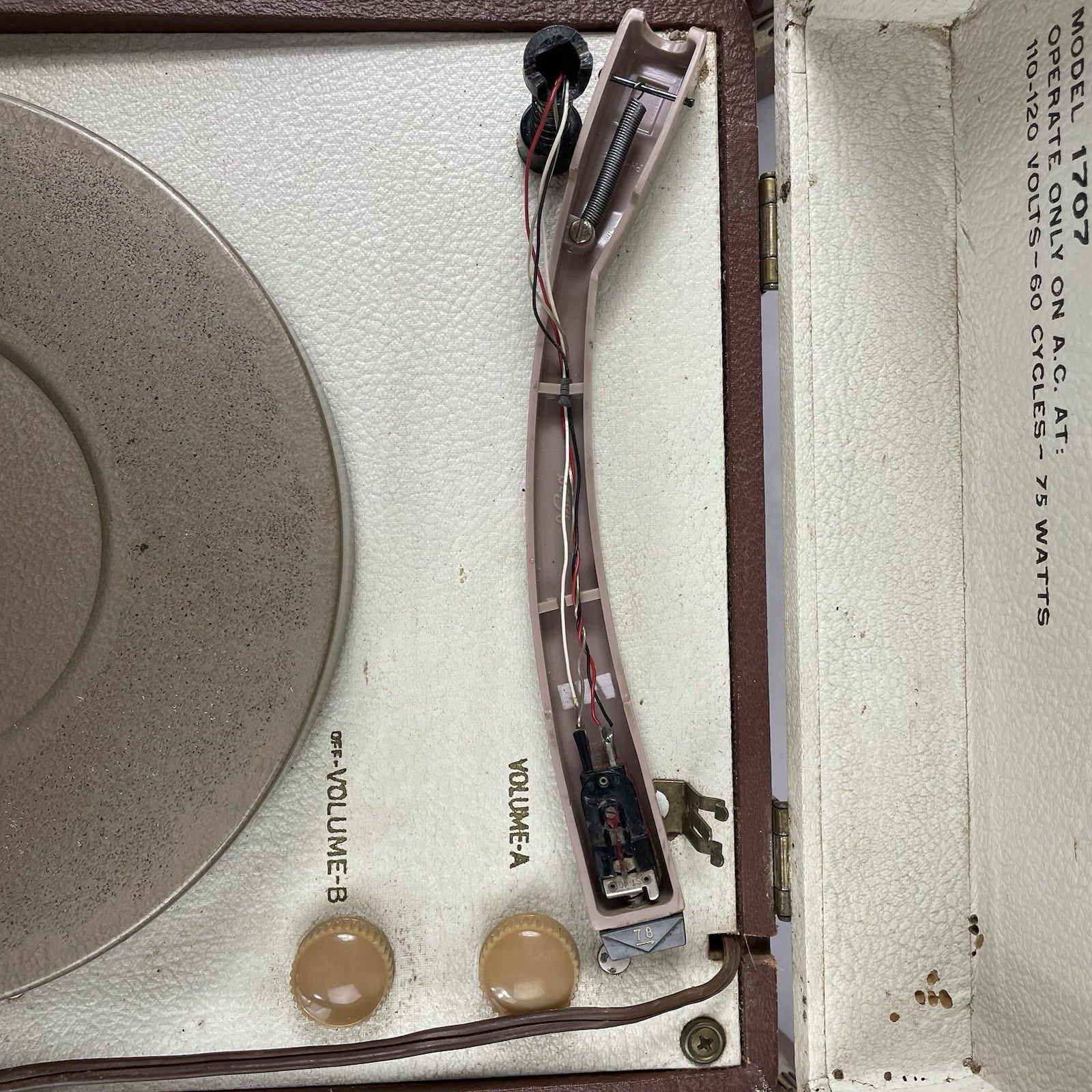 Symphonic Model 1707 Portable Stereo Record Player Broken Tonearm Tested