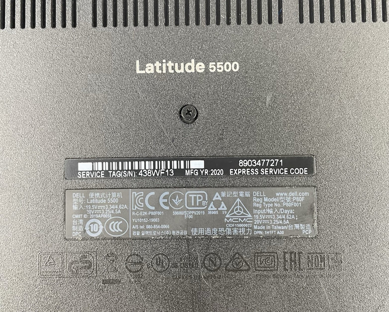Dell Latitude 5500 15.6" i5-8265U 1.60 GHz 8 GB RAM No SSD/OS/AC