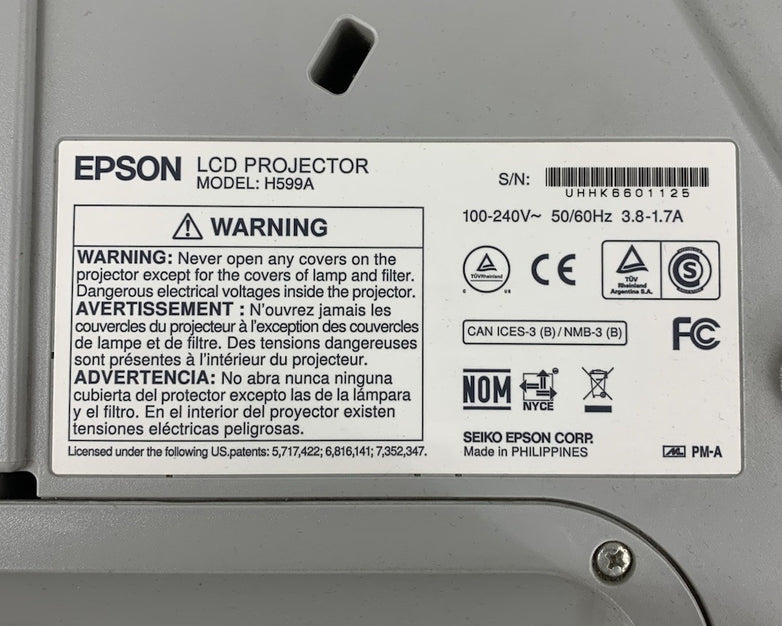 Epson BrightLink 595Wi H599A LCD Lamp Projector 1923 Lamp Hours - No Remote
