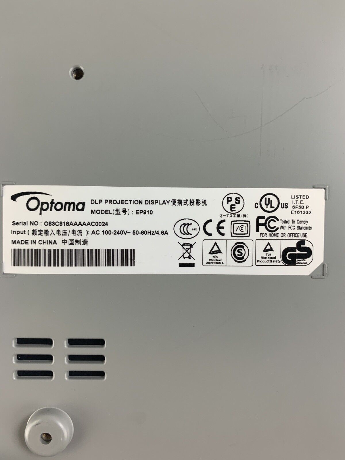 Optoma EP910 HD 720P 1400x1050 Resolution DLP Projector 3500 Lumens Tested