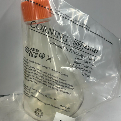 Corning 431147 1L Erlenmeyer Flask Sterile with Vent Cap New