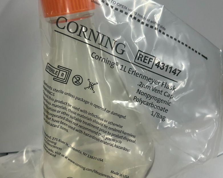 Corning 431147 1L Erlenmeyer Flask Sterile with Vent Cap New