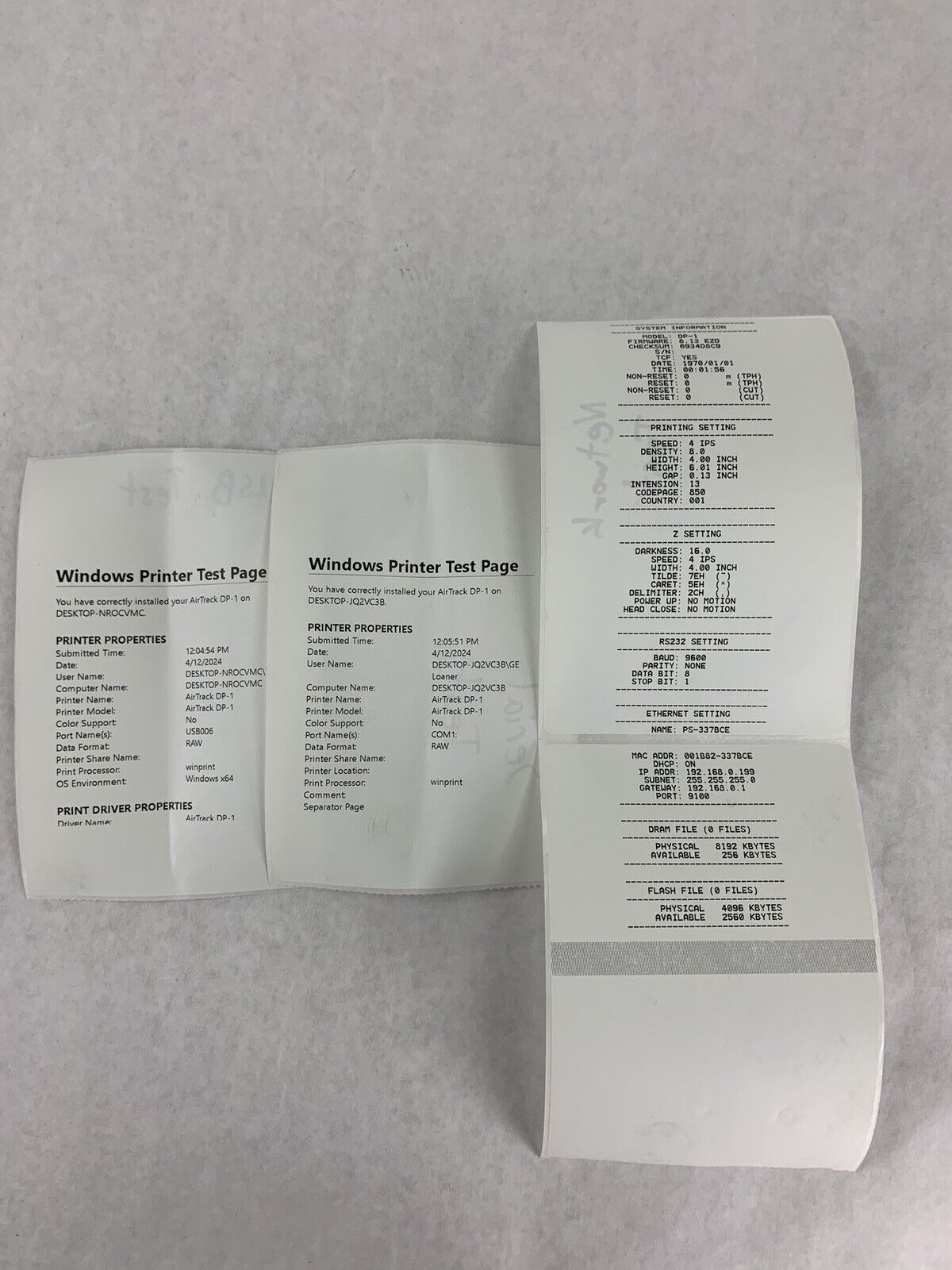 AirTrack DP-1 Thermal Transfer  Direct Thermal Desktop Printer Tested No PS