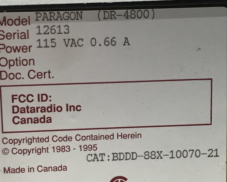 Dataradio Paragon DR-4800 S-3 Radio Unit 12613 115 VAC 0.66 A