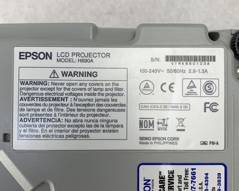Epson PowerLite W29 H690A LCD Lamp Projector 3443 Lamp Hours - No Remote