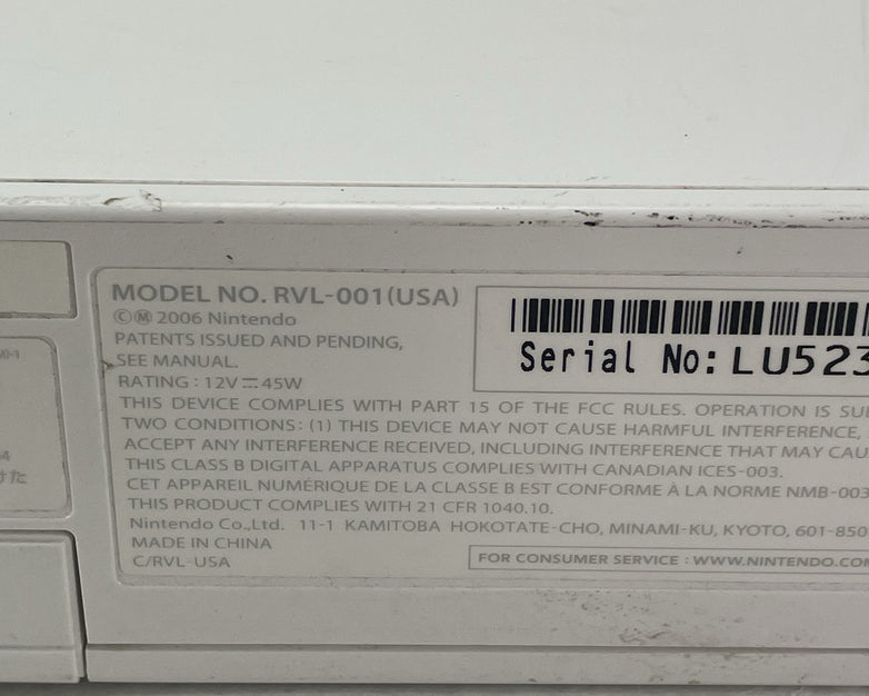 Nintendo Wii RVL-001 White Tested & Reset Console Only No Cords