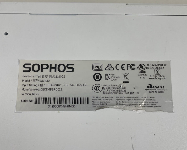 Sophos SG 430 Rev 2 Firewall No Ram No HDD No OS - Tested