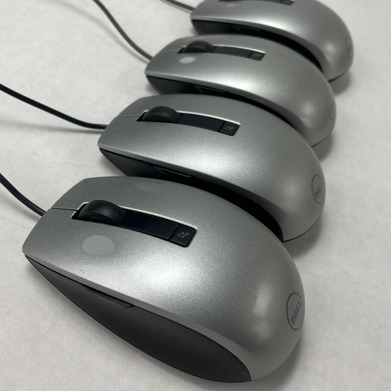 Dell M-UAV-DEL8 Silver USB Optical Scroll Mouse with 6 Buttons 4K93W Lot of 4