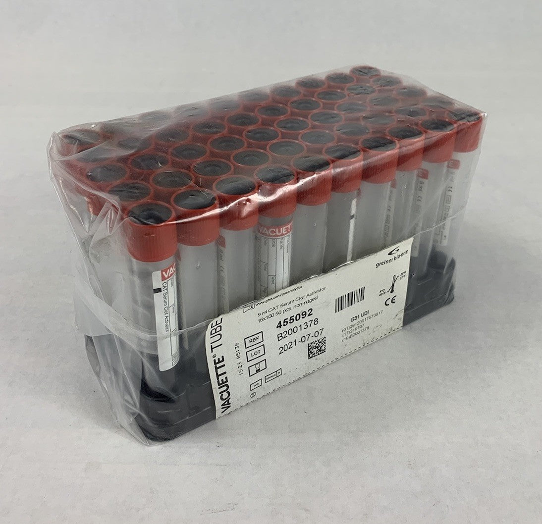 Vacuette 455092 9ml CAT Serum Clot Activator 13x100 50pcs Non-Ridged Tubes