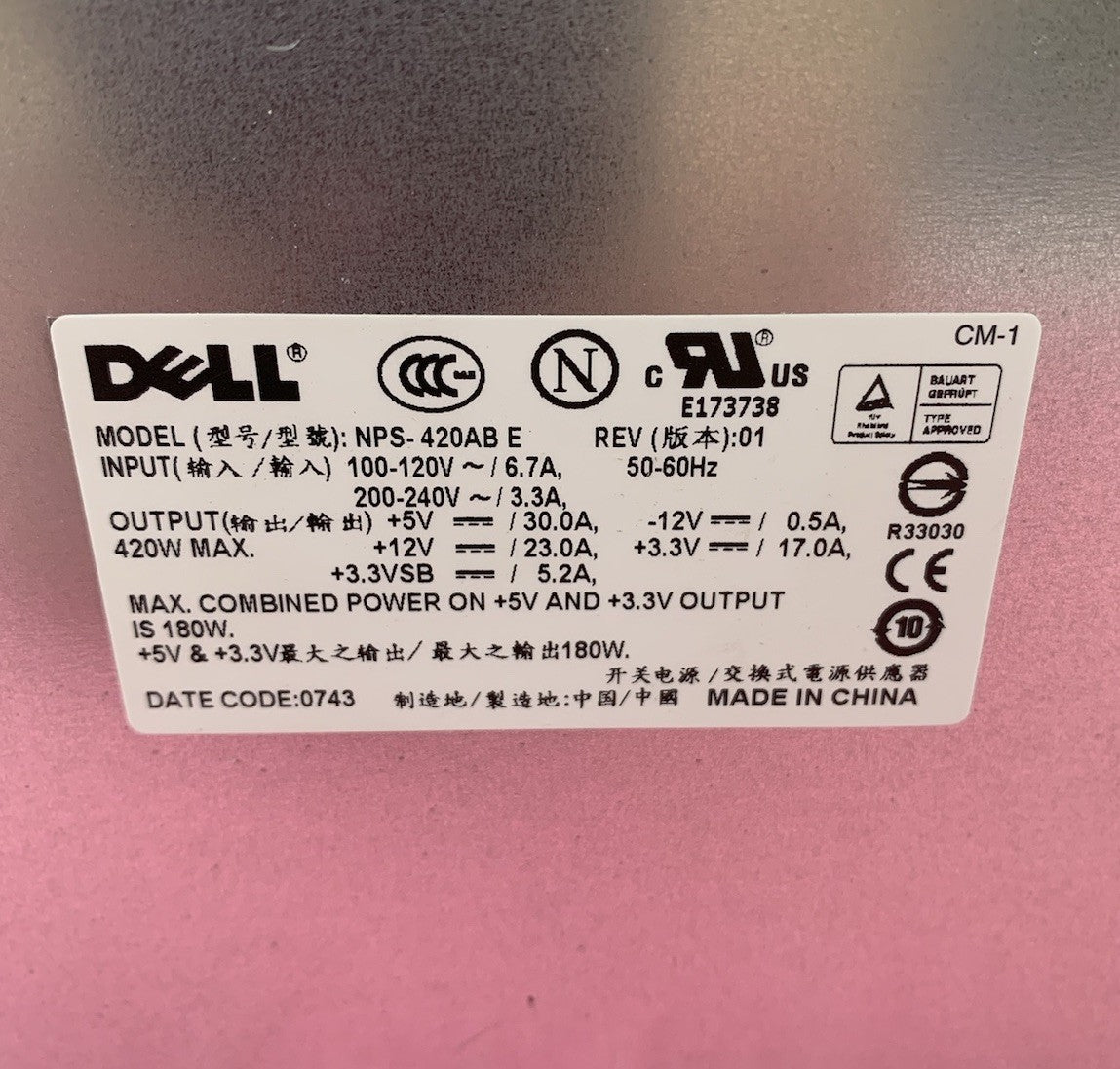 Dell NPS-420AB E 180W Power Supply
