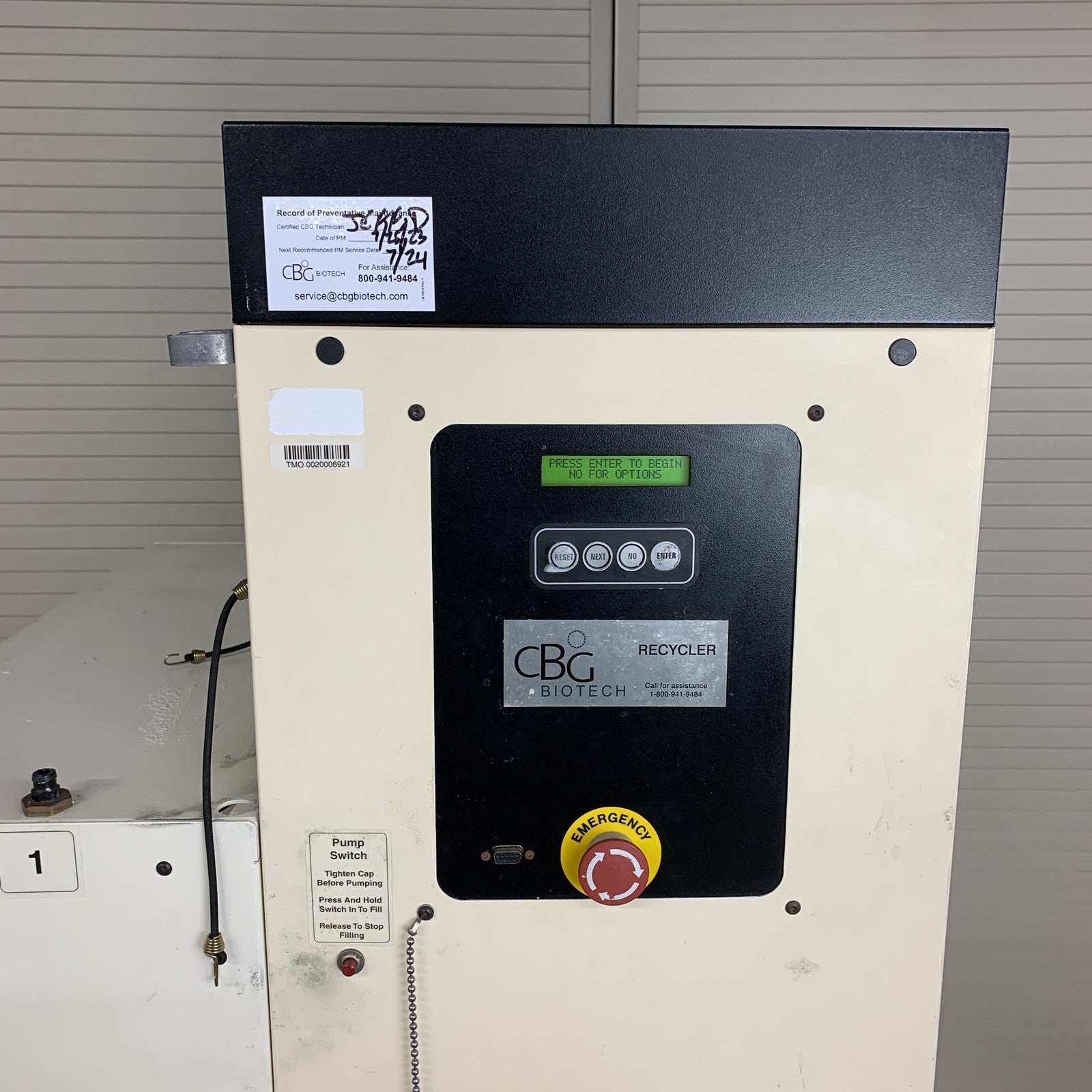 CBG Biotech SLV-99U (L)  Xylene and Alcohol Solvent Recycling System Power On