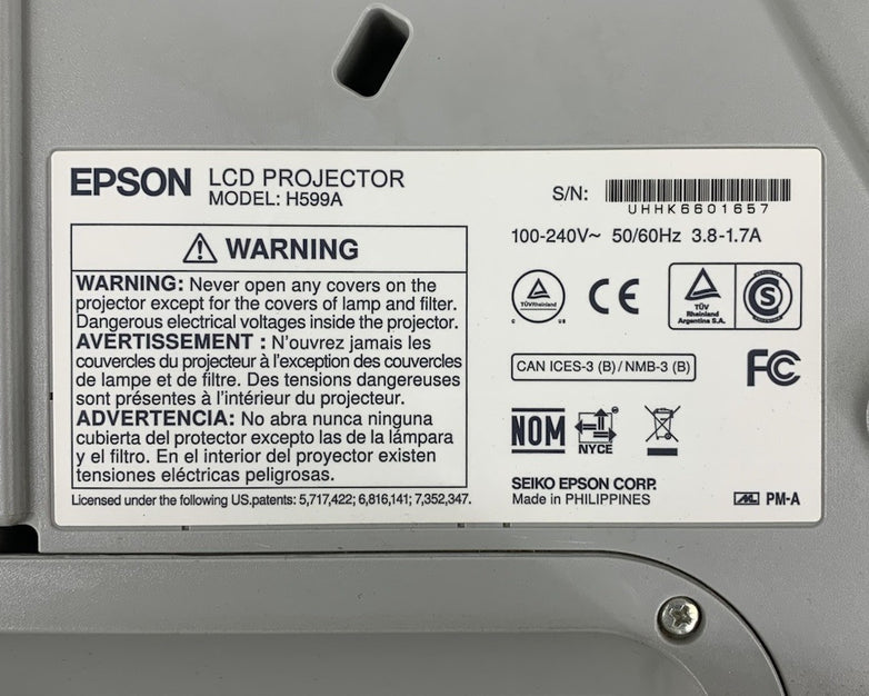 Epson BrightLink 595Wi H599A LCD Lamp Projector 3393 Lamp Hours - No Remote