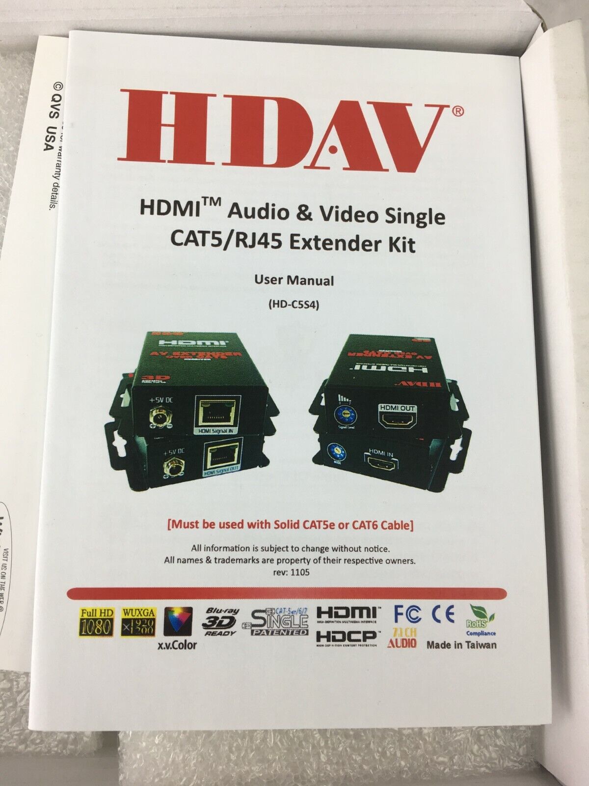 HDAV HD-C5S4 HDMI Audio Single Extender Over CAT5 UTP HD 3D 1080p (Lot of 2)