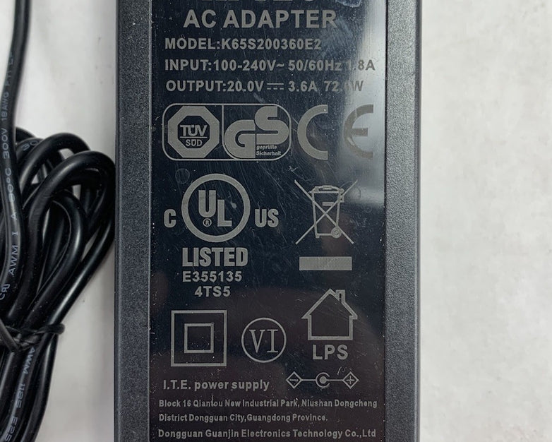 KPTEC K65S200360E2 20V 3.6A 72W AC Adapter Power Supply (Lot of 2)