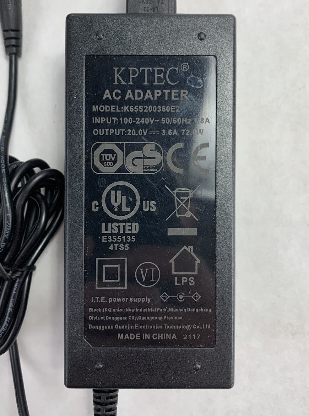 KPTEC K65S200360E2 20V 3.6A 72W AC Adapter Power Supply (Lot of 2)6