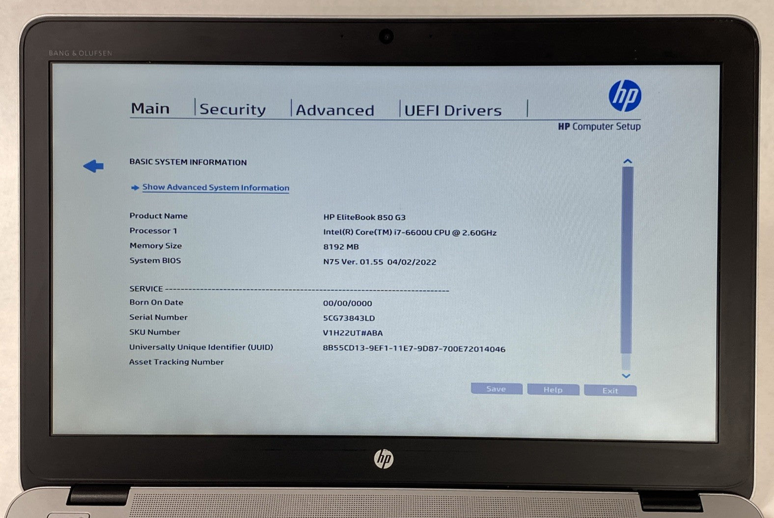 HP EliteBook 850 G3 Core i7-6600U 2.6GHz 8GB RAM 15.6" No Battery No HDD No OS