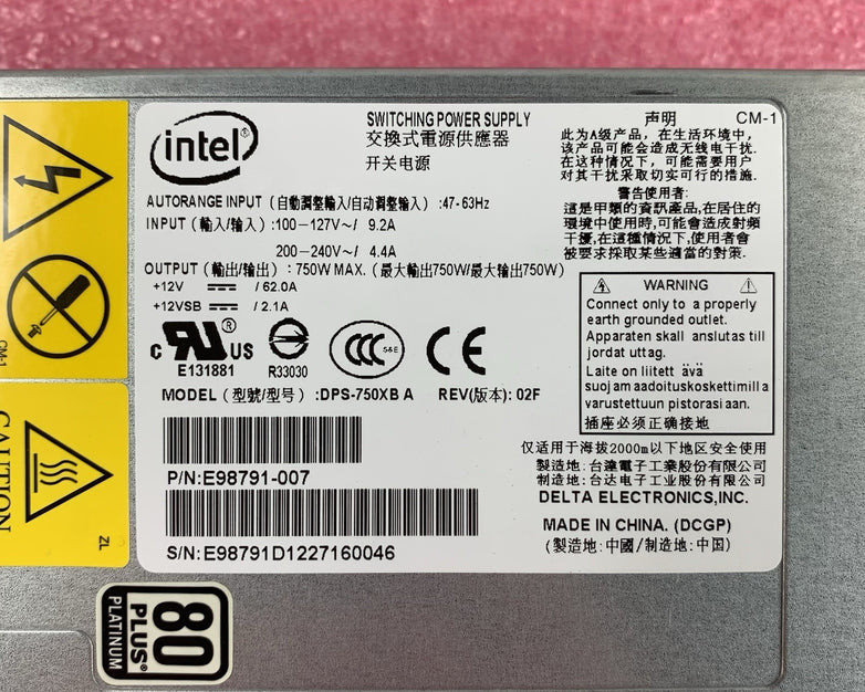 Intel Platinum DPS-750XB A 750W Switching Power Supply (Lot of 2)