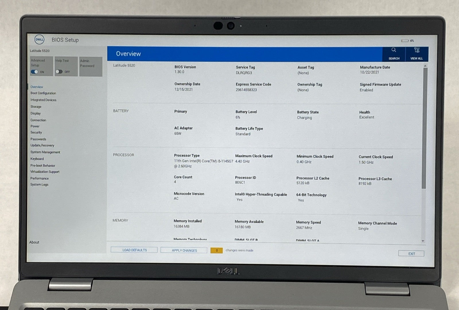 Dell Latitude 5520 Intel Core i5-1145G7 2.60GHz 16GB RAM 15.6" No SSD No OS