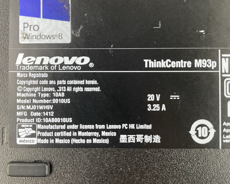 Lenovo ThinkCentre M93P Micro i5-4570T 2.90 GHz 8 GB RAM No SSD/OS/AC
