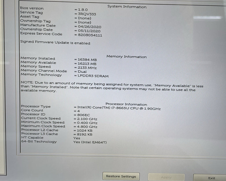 Dell Latitude 7400 2in1 14" i7-8665U 1.90 GHz 16 GB RAM No SSD/OS/AC/Batt