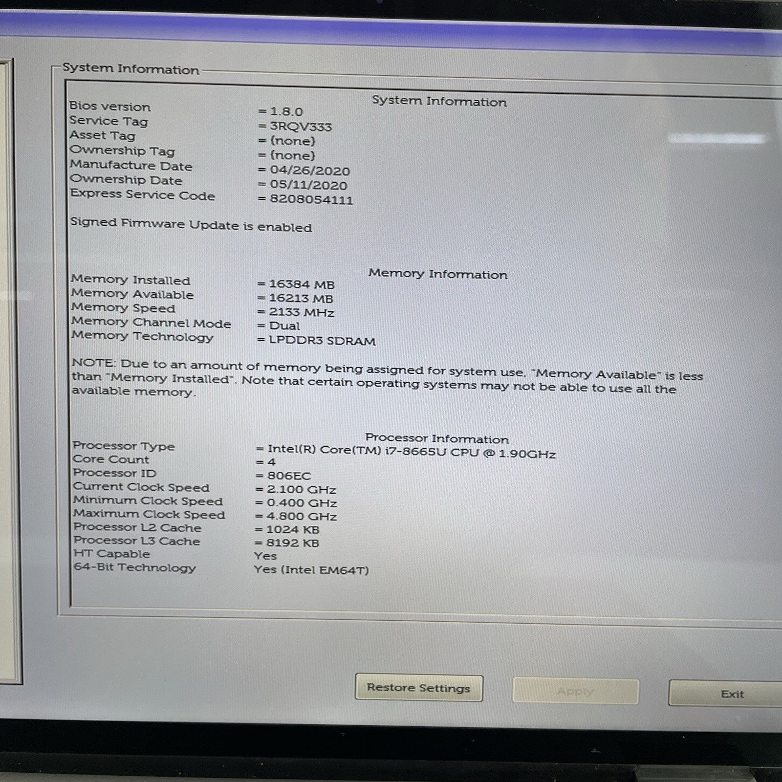 Dell Latitude 7400 2in1 14" i7-8665U 1.90 GHz 16 GB RAM No SSD/OS/AC/Batt2