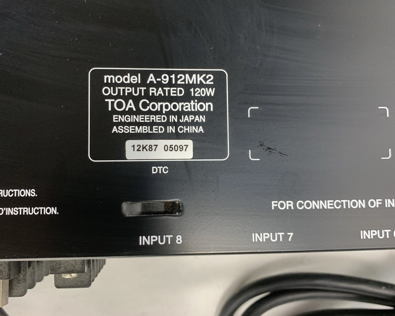 TOA Electronics 900 Series II 120W 8-Channel Modular Mixer Amplifier A-912MK2