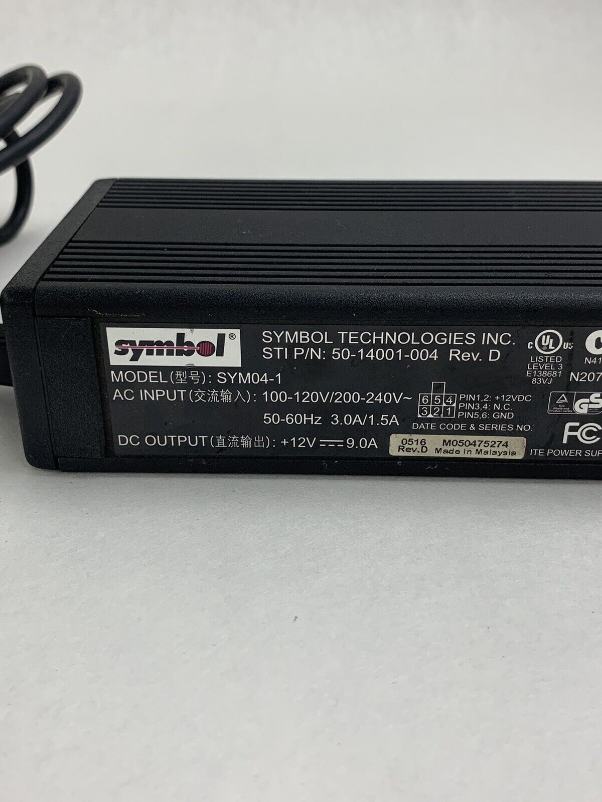 Symbol SYM04-1 AC/DC Power Supply Adapter 12V 9A OEM Tested