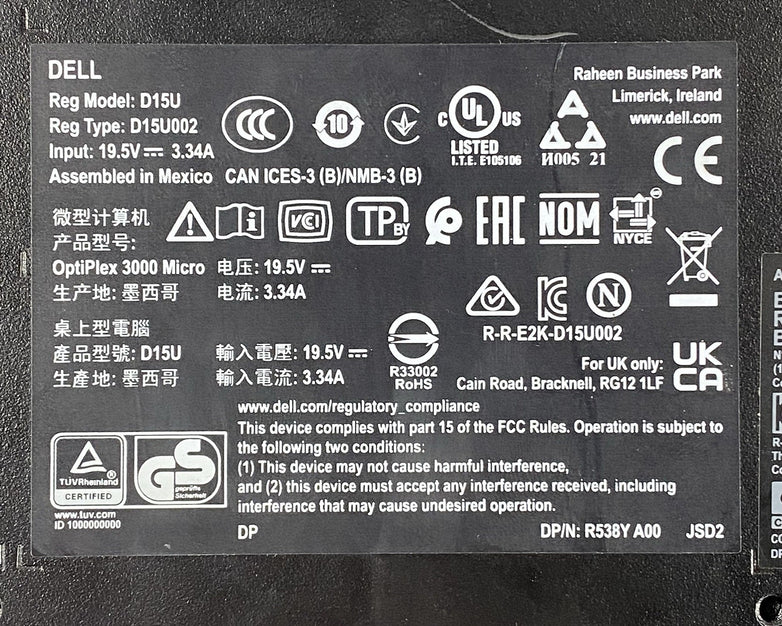 Dell OptiPlex 3000 Micro Intel Core i5-12500T 3.56GHz 8GB RAM No HDD/OS/AC