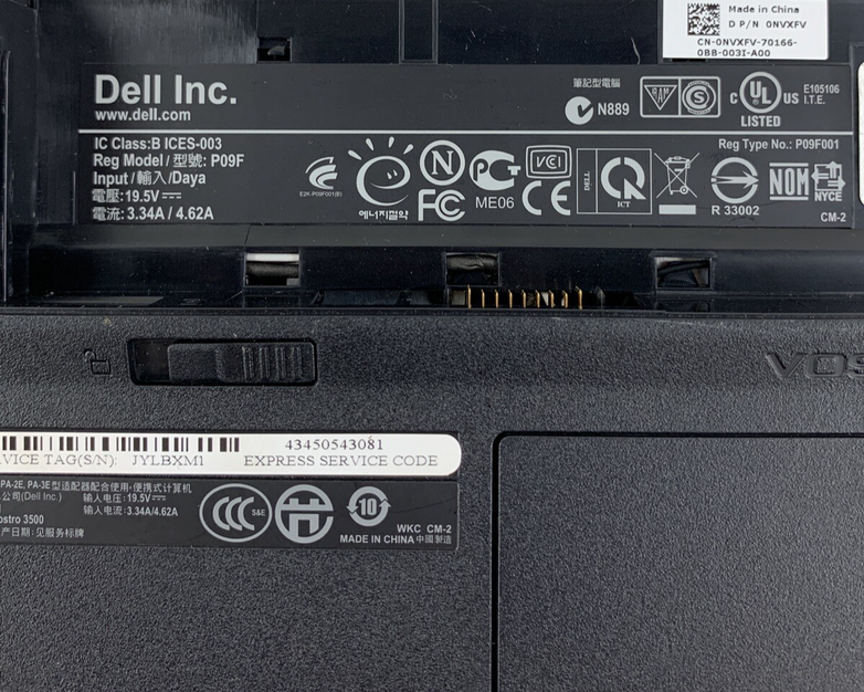 Dell Vostro 3500 15.6" i7-M640 2.80 GHz 4 GB RAM No SSD/OS/AC/Batt