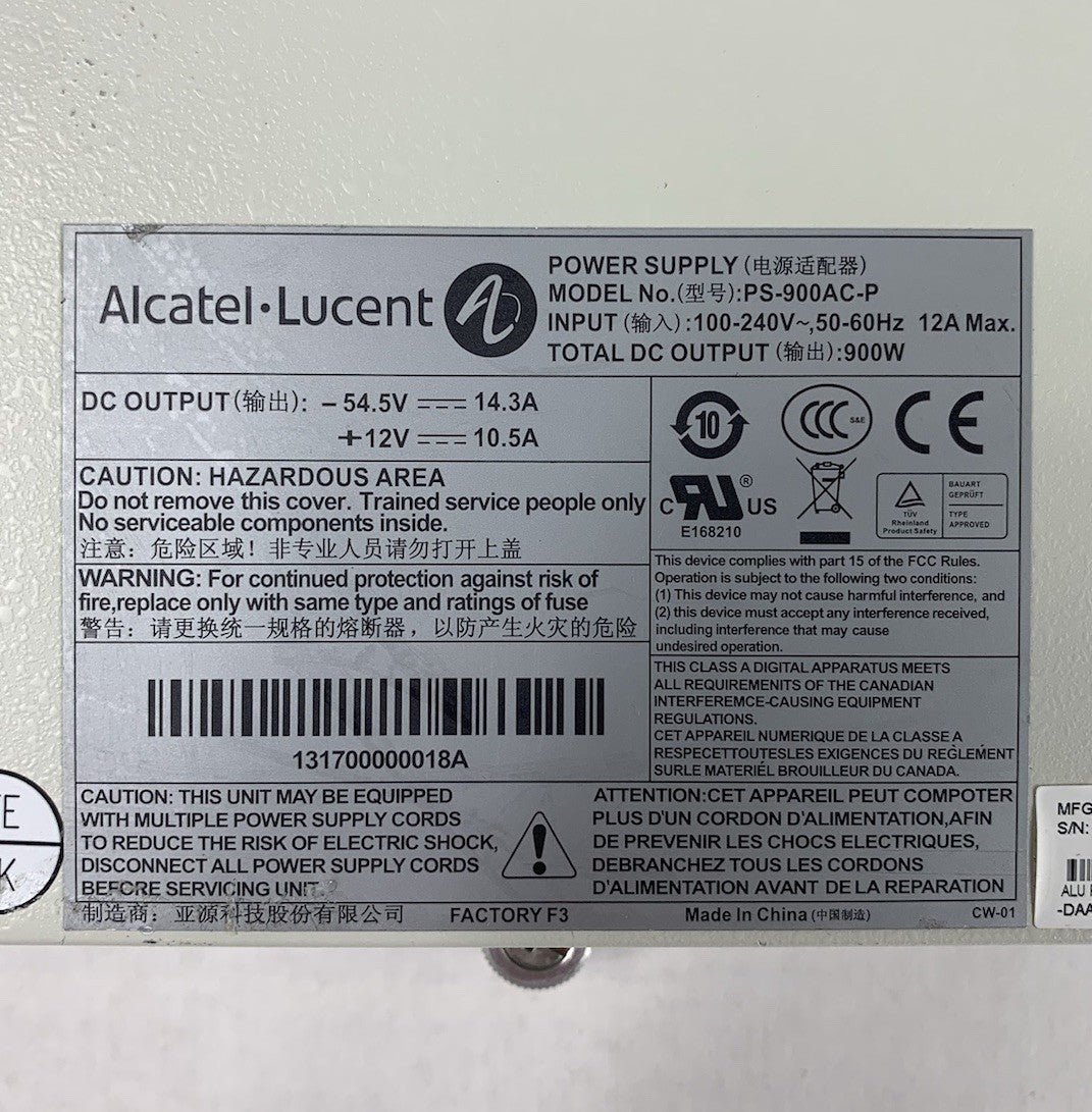 Alcatel Lucent PS-900AC-P 900W DC Output Power Supply
