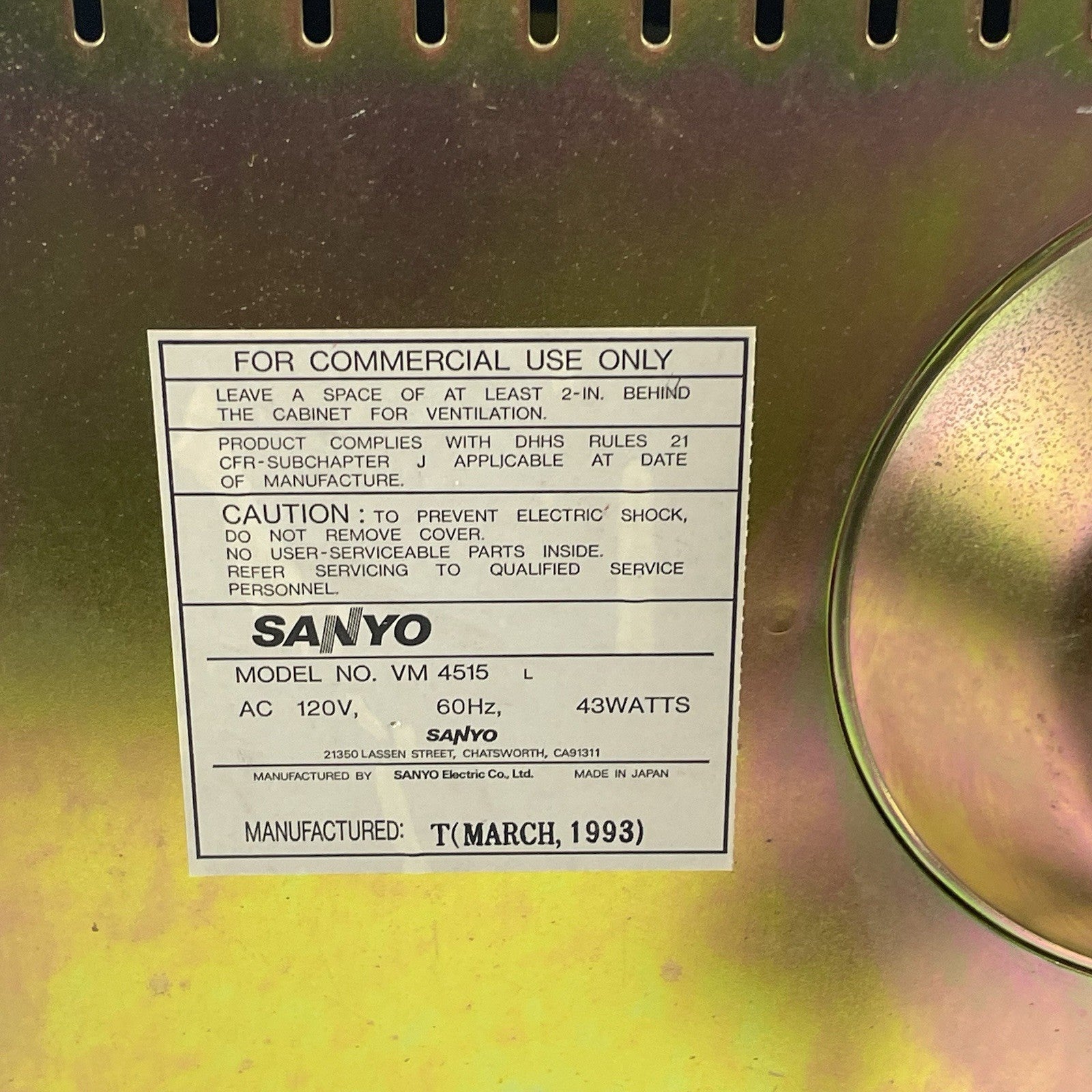 Sanyo VM-4515 Vintage B&W CRT 199313
