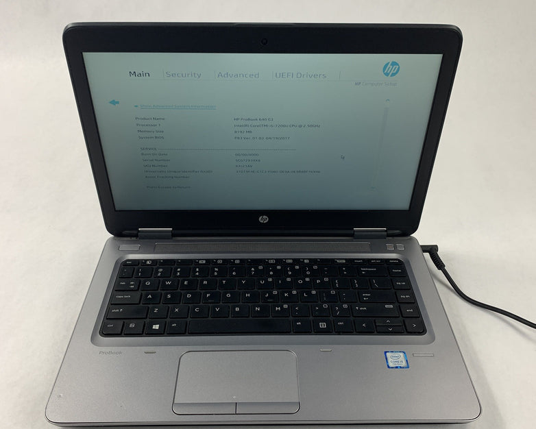HP Probook 640 G3 14" i5-7200U 2.5 GHz 8 GB Ram No OS No HDD No AC