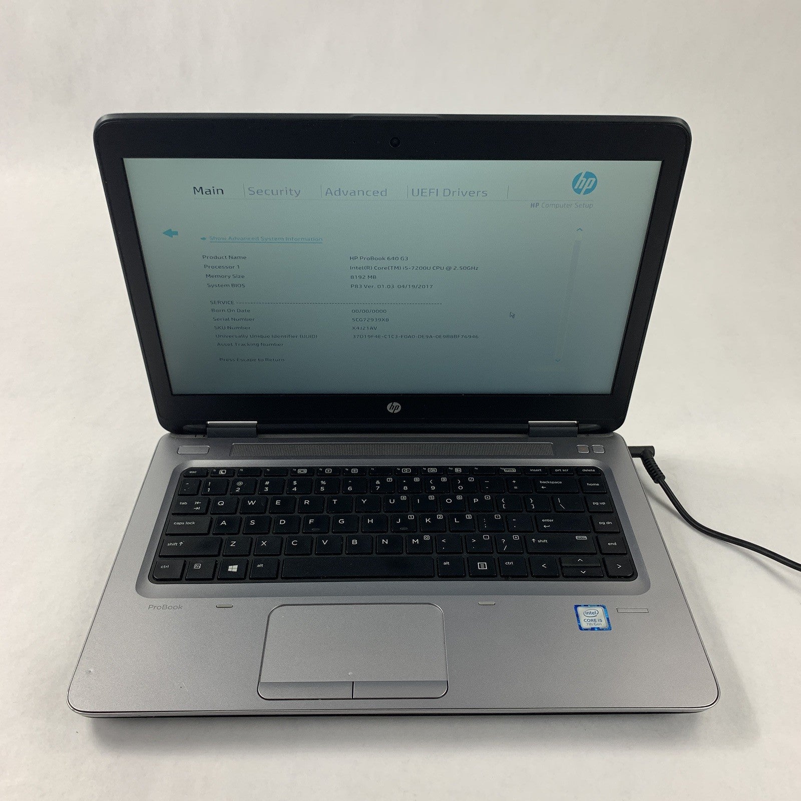 HP Probook 640 G3 14" i5-7200U 2.5 GHz 8 GB Ram No OS No HDD No AC