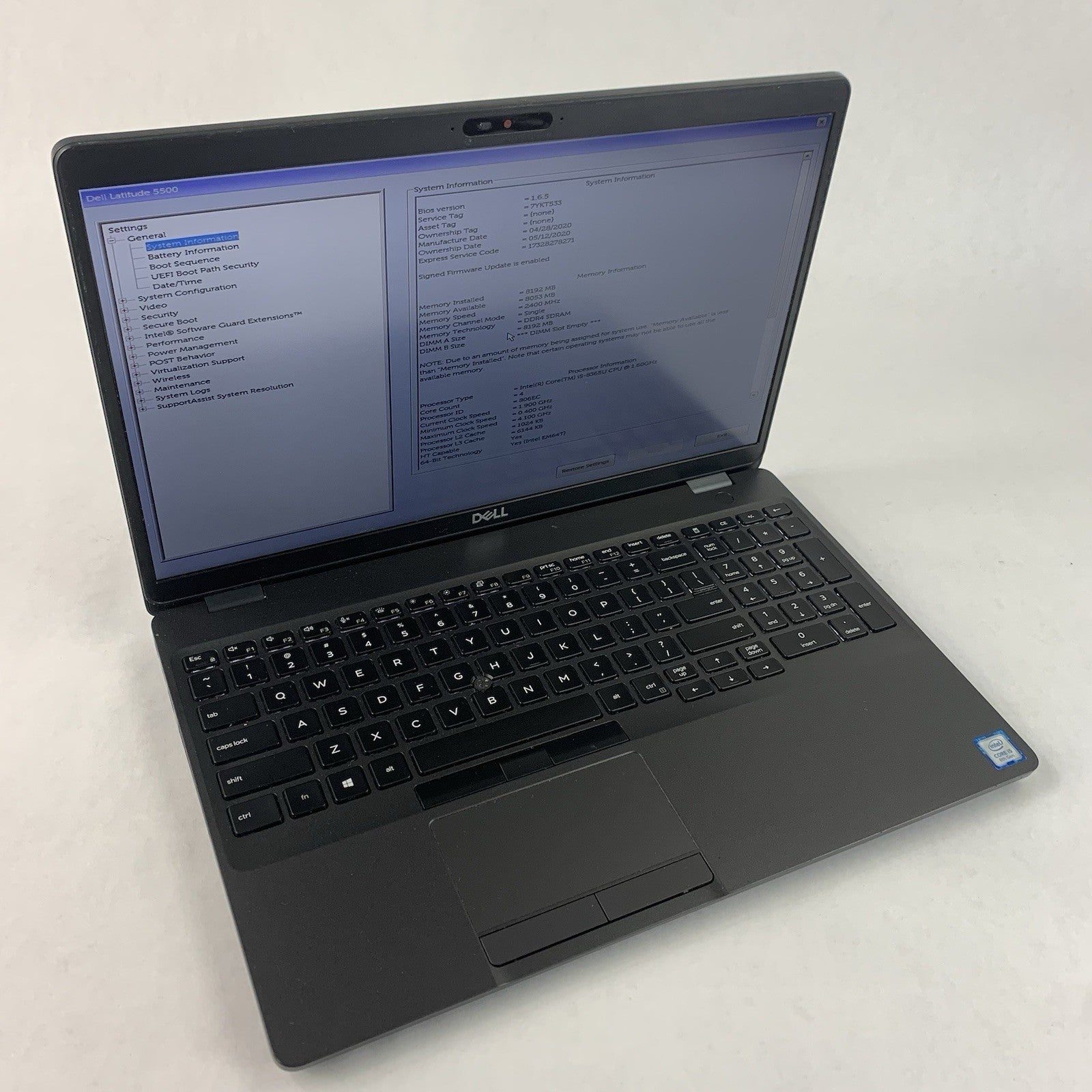 Dell Latitude 5500 15.6" Laptop i5-8365U 1.6 GHz 8 GB RAM No OS/SSD/AC0